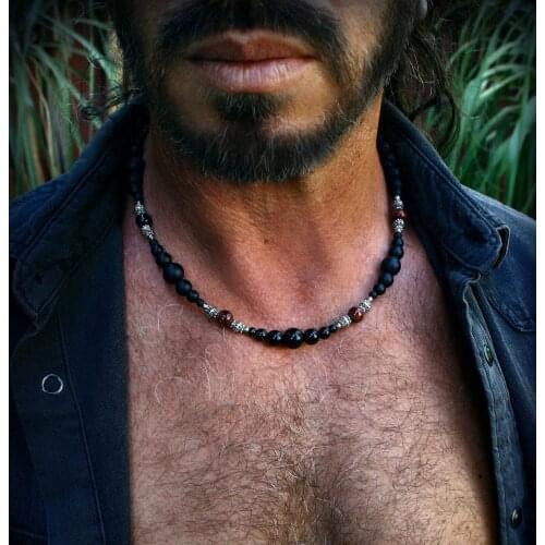 Masculine black necklace / tiger eye necklace / gemstone necklace for men / beaded necklace for men / casual mens jewelry