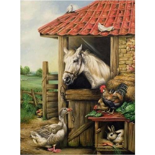Two Horse Animal DIY 11CT Embroidery Cross Stitch Kits Craft Needlework Set Cotton Thread Printed Canvas Home Design