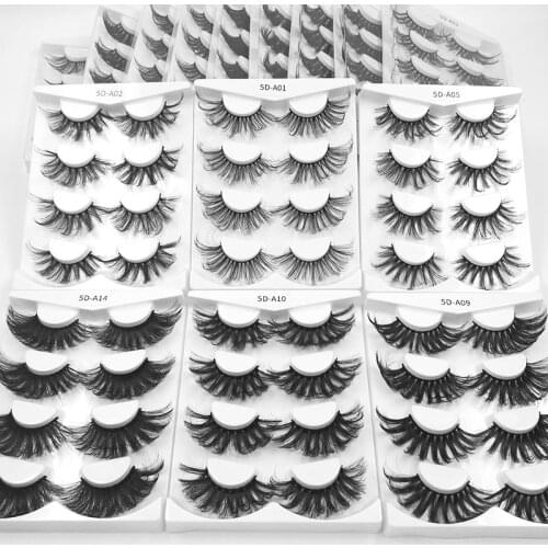 Wholesale 4 Pairs Fake Eyelashes Super Fluffy Mink Wispy With Box Natural Dramatic Volume Messy Long 25mm 3D Mink False Lashes