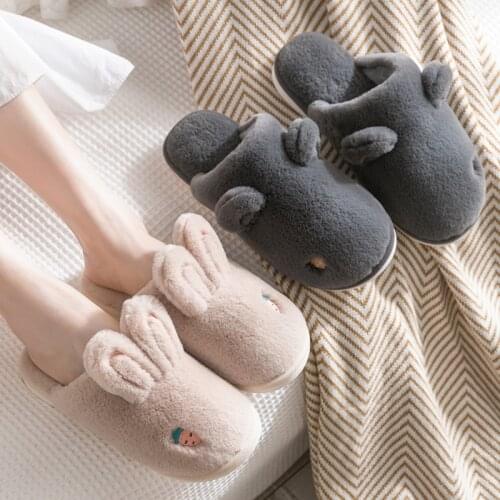 Winter New Couple Cotton Slippers Radish Rabbit Cotton Slippers Women Plush Winter Anti-slip Wear Slippers Wholesale