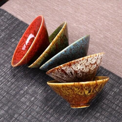 New Product Tea Cup Porcelain Kungfu Tea Set Japanese Style Cone Tea Cup Multicolor Antique Personal Cup Ceramic Tea Accessories