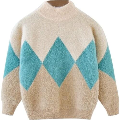 Baby girl autumn and winter warm knitted sweater girls contrast thick cotton sweater top baby girl casual knitted sweater