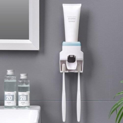 Family Hygienic Toothbrush Holder Set Toothpaste Dispenser Wall Mount Stand Bathroom Accessories Set Rolling Automatic Squeezer