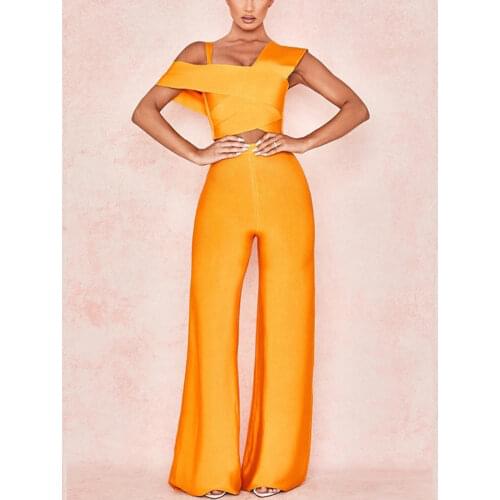 High Quality Two Piece Sets Rompers Womens Jumpsuit 2020 Sexy One Shoulder Bodycon Bandage Jumpsuit Elegant Overalls for Women