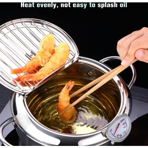 Japanese Deep Frying Pot Thermometer Tempura Fryer Pan Temperature Control Fried Chicken Pot Cooking Tools Fryer Pan