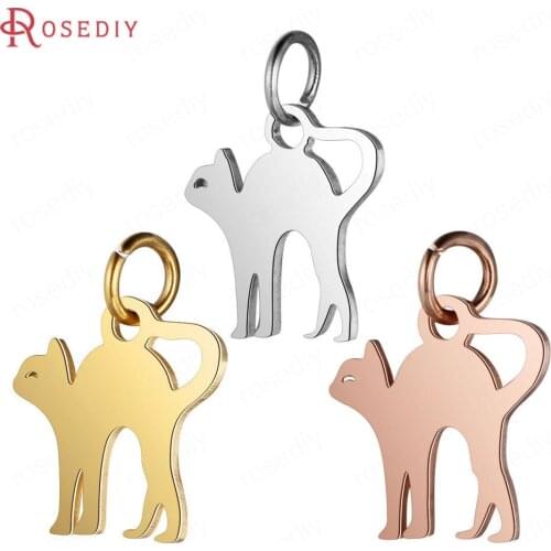 37229)10PCS 12x16MM Quality Gold Color Stainless Steel Cat Charms Pendants Jewelry Making Supplies Diy Findings Accessories