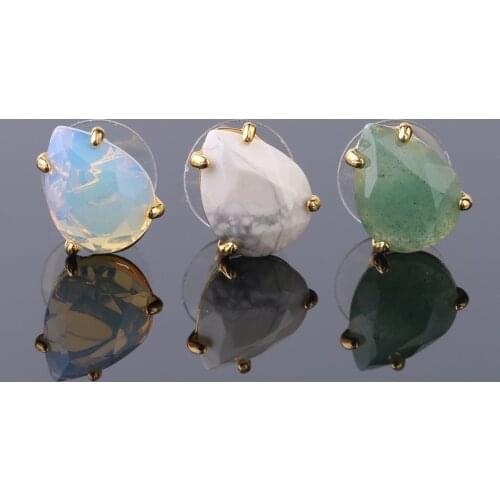 2020 Women Fashion Water Drop Natural Crystal Stone Stud Charm Earrings Dedicate Opal Rose Quartz Geometric Small Earrings Gift