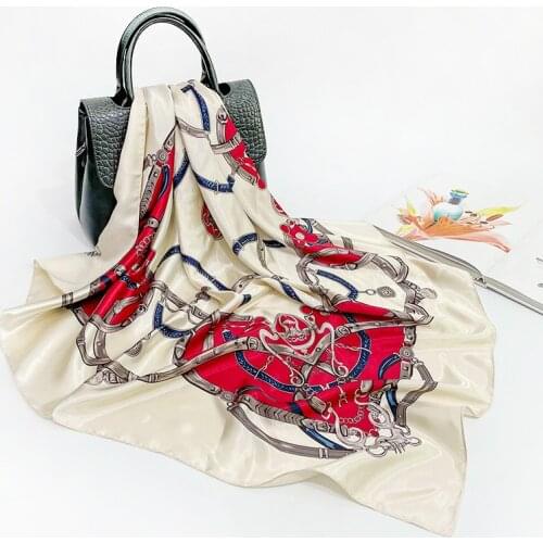 2021 New Silk Scarves Wholesale White Printing Turban Big Shawl 90*90CM Scarf