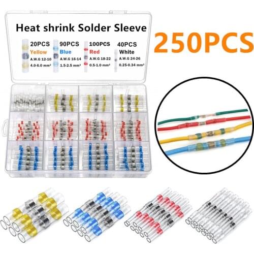250Pcs Solder Sleeve Seal Wire Connectors Waterproof Heat Shrink Solder Butt Connectors Solder Connector - Automotive Marine