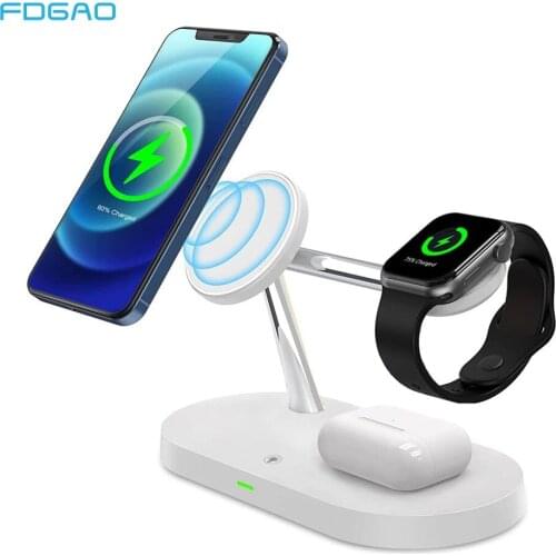 3 in 1 15W Fast Magnetic Wireless Charger Stand For Magsafe iPhone 12 Pro Max Apple Watch 6 5 4 3 2 AirPods Pro Qi Charging Dock
