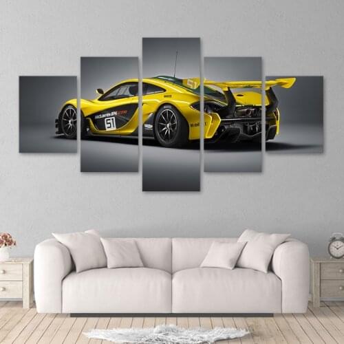 5 Panel Yellow Luxury Sports Car Modular Posters Wall Art Canvas HD Printed Oil Paintings For Living Room Pictures Home Decor