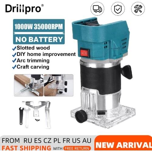 Drillpro Brushless Cordless Electric Trimmer Hand Engraving Slotting Trimming Carving Machine Wood Router for Makita 18V Battery