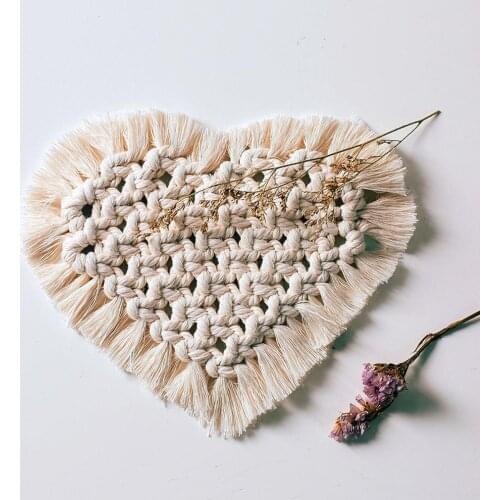 Nordic Style Bohemia Tassels Love Heart Shaped Cotton Thread Coaster Cup Mat
