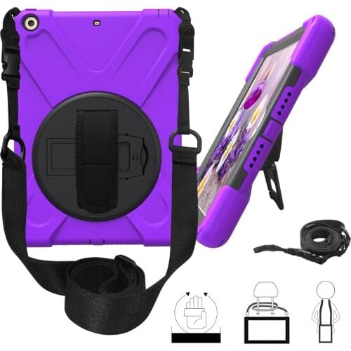 Case For iPad 6(A1566,A1567)/iPad Air 2, Heavy Duty Kids Protector Hard Cover Rotating kickstand / Hand bracel +Shoulder Strap