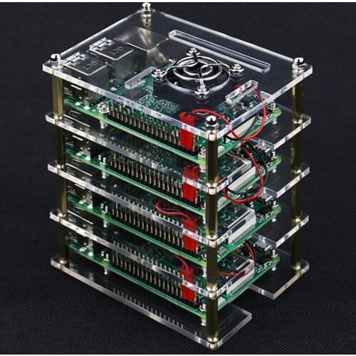For Raspberry Pi 4 Layers Acrylic Case Holder Box + Cooling Fan with Metal Cover for Raspberry Pi 4 /3 Model B+/3B