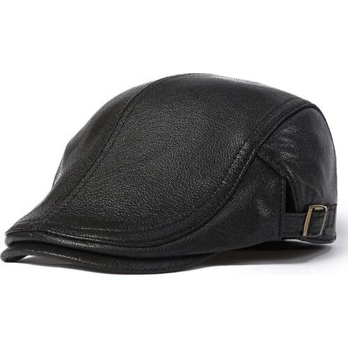 Four season mens genuine leather beret Cap Elegant male Peaked Cap real leather caps Gorro