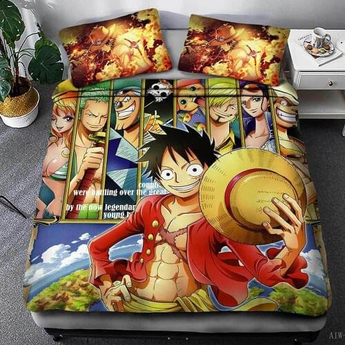 Home bedding quilt cover single piece 150x200x230 three-piece set ONE PIECE children single quilt cover pillowcase Luffy
