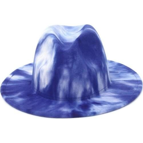Fedora Hats Women Men Wide Brim Tie Dye Autumn Winter Women Hats Vintage Fascinator Multicolor Blue Green White Felted Hat Men