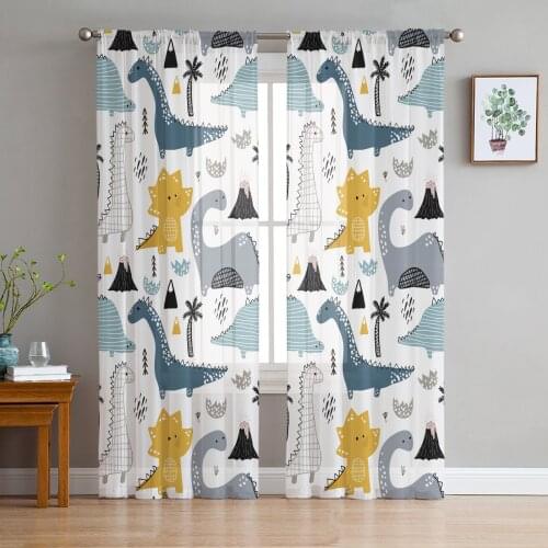 Cute Cartoon Dinosaur Kawaii Sheer Curtains for Girl Kids Bedroom Kitchen Window Drapes Curtain Home Decoration