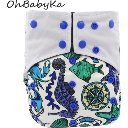 Ohbabyka All-in-one AIO Cloth Diaper Sewn in Insert Reusable Couche Lavable Sleep Diaper Flushable Bamboo Charcoal Diaper Cover