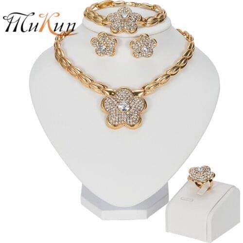 Fashion Jewelry Sets Nigeria Dubai Gold Color Necklace Earring Set for Women Africa Bead Bridal Flower Jewelry Set Wedding Gifts