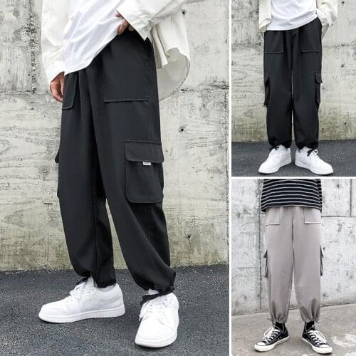 Hip Hop Solid Color Men Harem Pants 2020 Korean Man Casual Joggers Pants Elastic Waist Mens Straight Trousers Bottoms