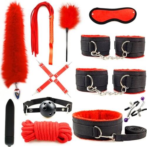 BDSM Kit Sex Toys for Couples Erotic Handcuffs Whip Sextoy Anal plug Vibrator Bondage Gear Adult Toys SM Products Sex toys
