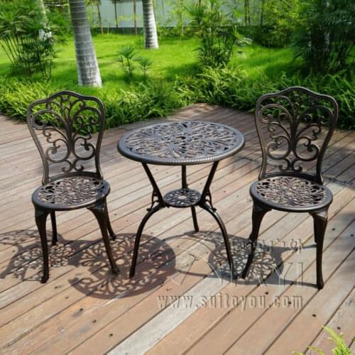 Outdoor Indoor use Patio Cast Aluminum Bistro Set table with 2 chairs in Antique Copper