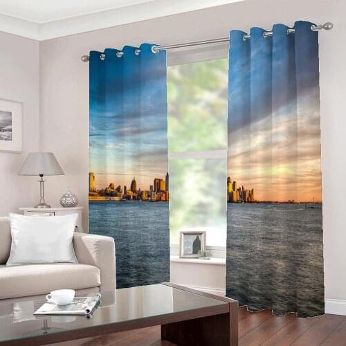 Custom European City Seaside Landscape Large Window Curtains Restaurant Cafe Bedroom Personalized Home Decor Drapes Sets