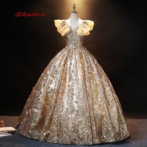 Puffy Luxury Quinceanera Dresses Gold Plus Size Sweet 16 Princess Ball Gown Women Corset Girl Long Prom Dresses for 15 Years