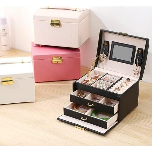 Jewelry Box High Capacity PU Leather Necklace Earrings Rings Bracelets Jewelry Box Portable Travel Casket Christmas Gift