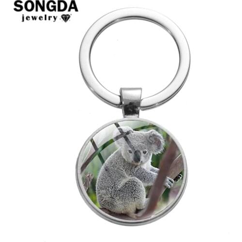 SONGDA Adorkable Cute Koala Key Ring Antique Bronze Silver Color Picture Glass Cabochon Pendant Keychain Woodland Animal Jewelry