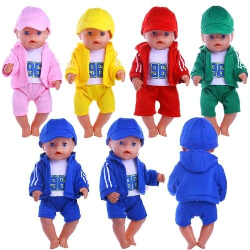 4Pcs Sports Set=Hat+Clothes+T-shirt+Pants For18 Inch American&43 CM Born Baby Doll Clothes Accessories Generation Christmas Gift