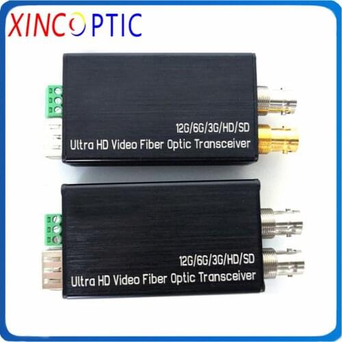 1Ch 12G SDI Fiber Converter With Loop out+1Ch Reverse RS485 Data or Tally,20km LC Broadcasting Fiber Optic Transmission System