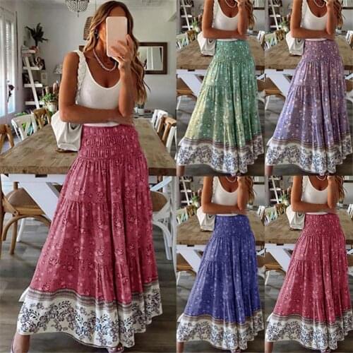Boho skirt for women floral print skirt for summer casual beach skirt rayon holiday skirts womens new