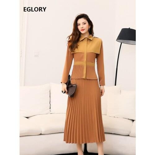 Two Piece Set 2021 Spring Summer Skirt Suits High Quality Women Cape Poncho Style Tops Shirt+Pleated Long Skirt Sets & Suits