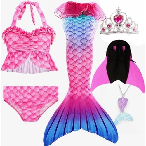 New Beautifu Girls Mermaid Tail for Children Fancy Party Clothes Swimming Mermaid Swimsuit can add Necklace Goggles Monofin