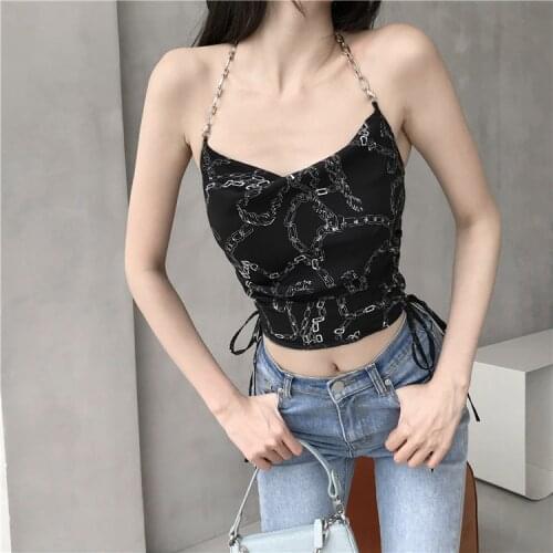 Ruibbit Y2K Punk Chain Black Camis Mall Goth Sexy Bodycon Backless Camisole Streetwear Women Summer Sexy Tops Hot Girl