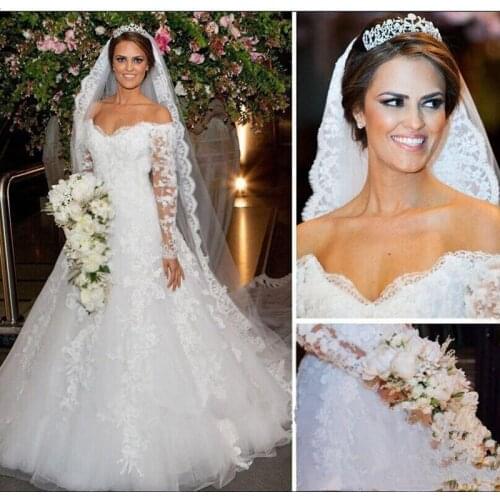 Vestido De Novia luxury v-neck wedding dress lace a-line long sleeve sexy off the shoulder bridal Wedding gown Robe De Mariage