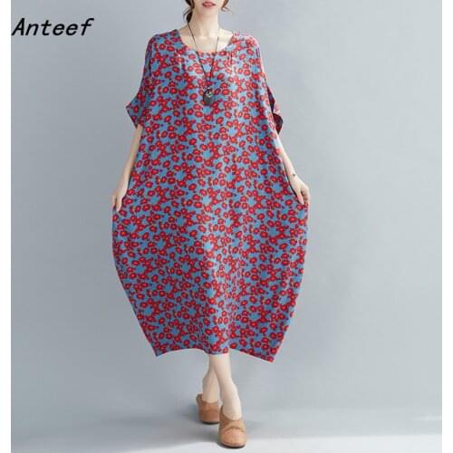 Short sleeve cotton vintage floral dresses for women casual loose long woman summer dress elegant clothes 2021