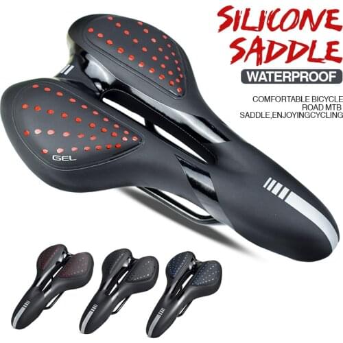 1pc MTB Mountain Road Bike Saddle Silicone Cushion PU Leather Surface Silica Filled Gel Cycling Seat Shockproof Bicycle Saddle