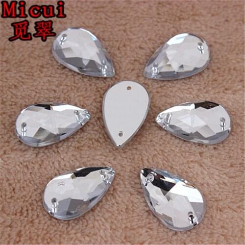 Micui 100pcs 11*18mm Crystal Clear Rhinestones Sew On Acrylic Flatback Drop Gems Strass Stones For Clothes Dress Crafts ZZ302B