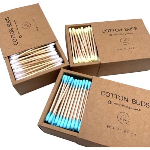 200pcs/ Pack Double Head Cotton Swab Women Makeup Cotton Buds Tip for Medical Wood Sticks Nose Ears Cleaning Health Care Tools