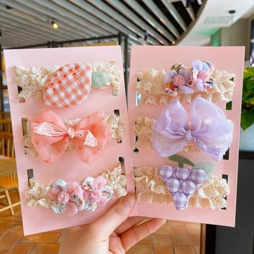 3Pcs/Set Princess Lace Bowknot Baby Headband Soft Elastic Plaid Infant Girl Hair Band Sweet Floral Newborn Toddler Headwear