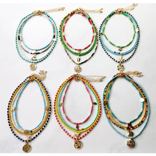 4 Pcs/set Mix Bohemian Multilayer Pendant Necklace Set For Women Ethinic Handmade Love DIsc Starfish Ocean Jewelry Gift