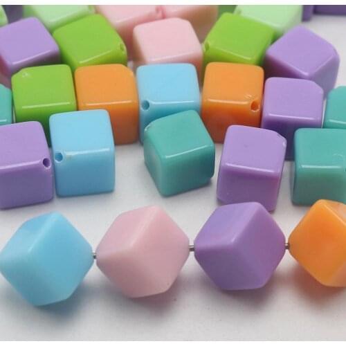 50 Mixed Pastel Color Acrylic Diagonally Drilled Dice-Cube Beads 10X10mm