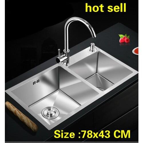 Free shipping Apartment big kitchen manual sink double groove standard food grade 304 stainless steel hot sell 780x430 MM
