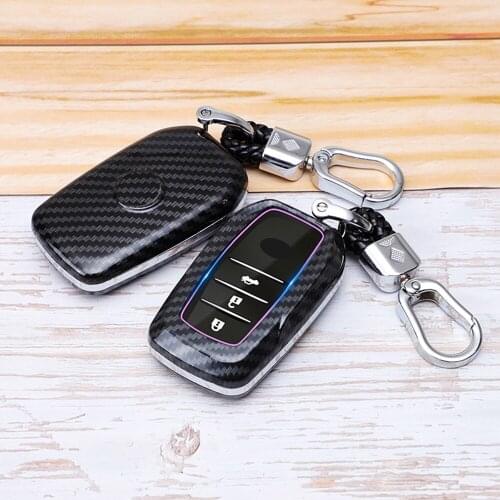 Fit For Toyota CH-R Prius RAV4 Camry Remote Key Case Holder Fob Cover & KeyChain Shell Carbon Fiber Accessories