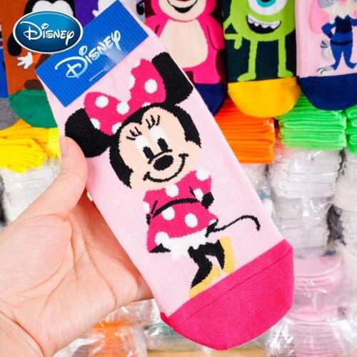 Disney 1Pair Cartoon Minnie Mickey Cotton Socks New Fashion Women Soft Cotton Short Socks 35-40