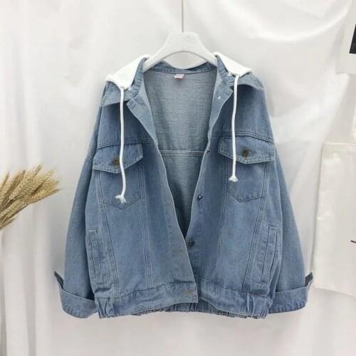 Spring Autumn New Jean Jacket Removable Hooded Women Loose Solid Color Denim Coat All-Match Basic Unisex Cowboy Outerwear Tops
